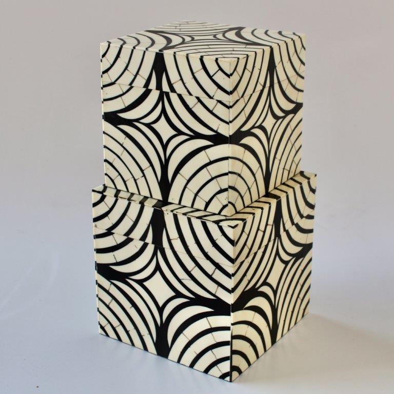 Set Of 2 Cream & Black Decorative Boxes